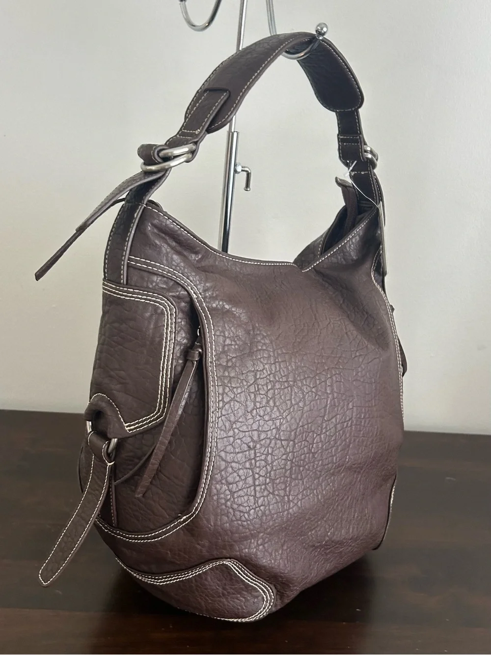a.n.a. Brown Faux Leather Hobo Shoulder Bag Contrast Stitching Tassel NWT